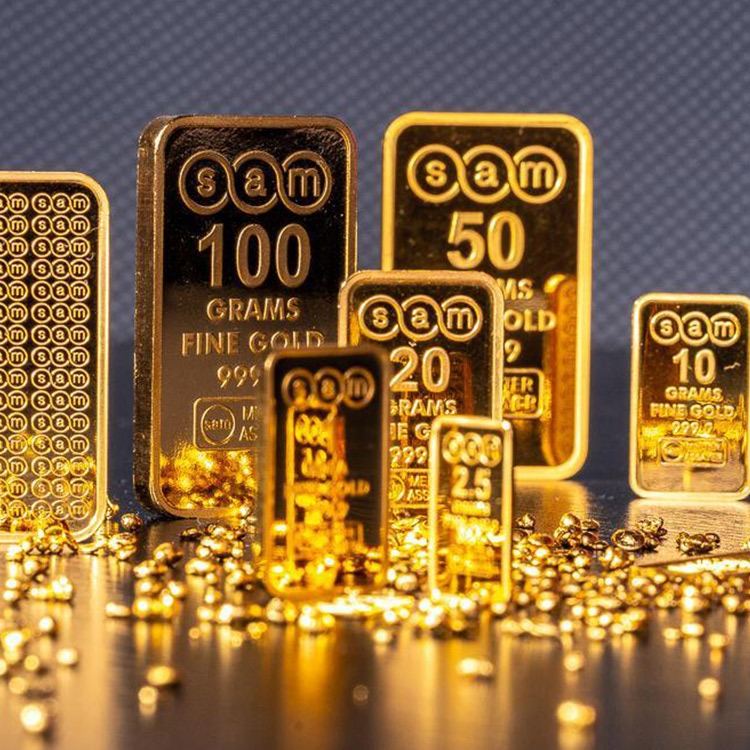 SAM minted gold bar range from 5 grams to 100 grams with gold grain